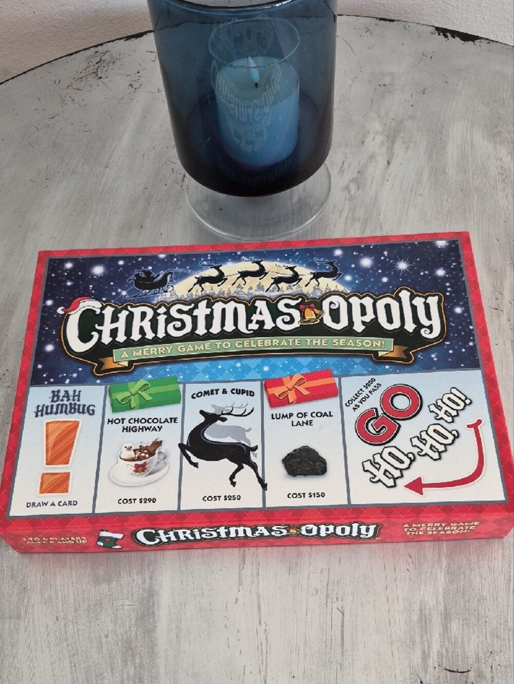 Christmas-opoly Board Game - Festive Red & Blue Box